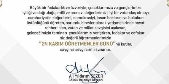 Gölcük Belediye Başkanı Ali Yıldırım Sezer’den Öğretmenlere Tebrik Kartı Sürprizi