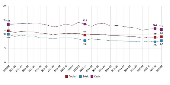 TÜİK: Mevsim etkisinden arındırılmış işsizlik oranı %9,1 seviyesinde gerçekleşti