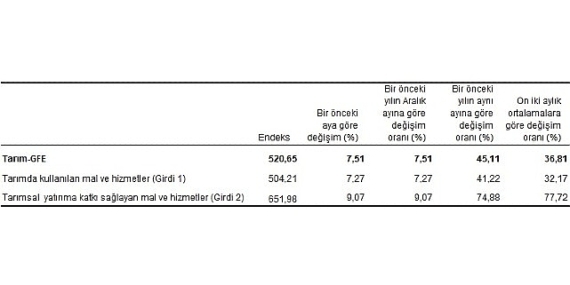 Tüik: Tarımsal girdi fiyat endeksi (Tarım-GFE) yıllık %45,11, aylık %7,51 arttı