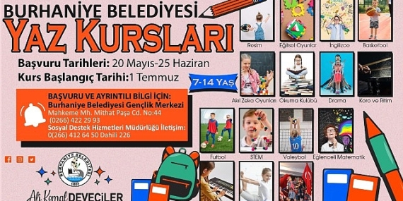 Burhaniye Belediyesi Gençlik Merkezi yıl boyunca sürdürdüğü kurslarını yaz tatilinde de artırarak devam ettirecek